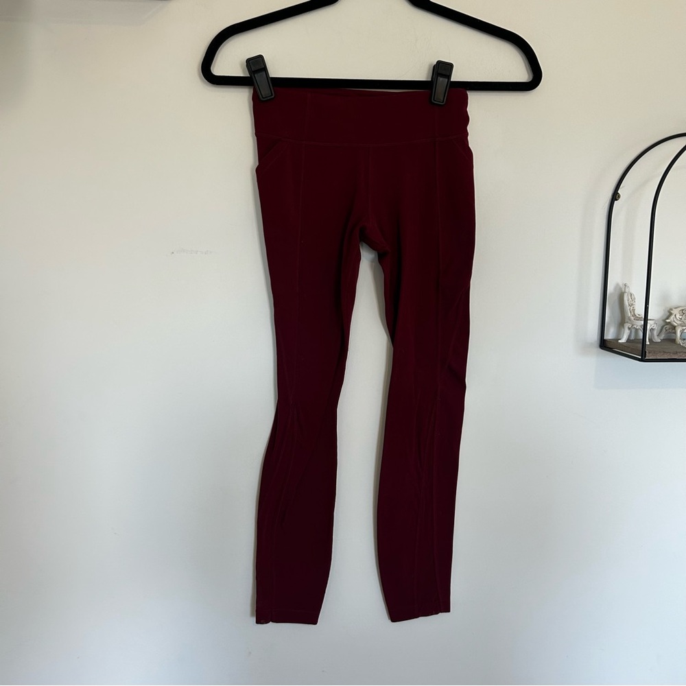 Athleta Girl Maroon Mesh Stash Your Treasures Tight Leggings Medium Youth 8/10